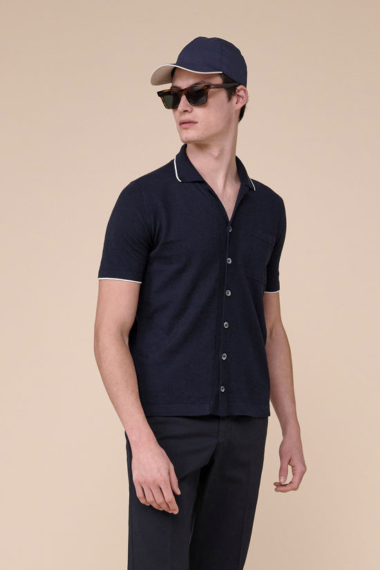 fedeli Jazz Tropico Fully Buttoned Linen Cotton Shirt MIDNIGHTBLUE