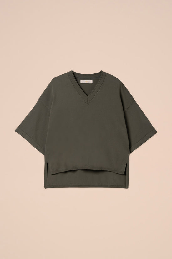 fedeli Kali Cotton Breeze Knitted V-Neck DARKOLIVEGREEN