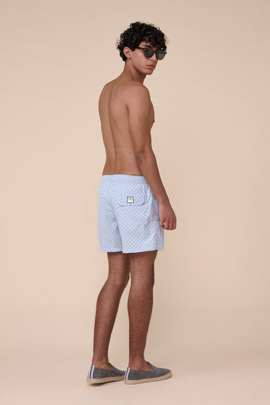 Fedeli Madeira - The Sakar Swim Trunk - Daisy Pattern STEELBLUE