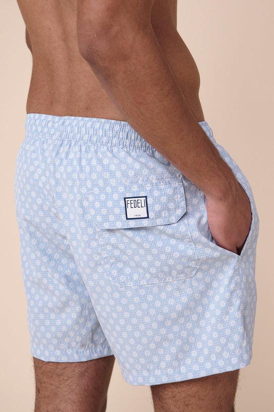 Fedeli Madeira - The Sakar Swim Trunk - Daisy Pattern STEELBLUE