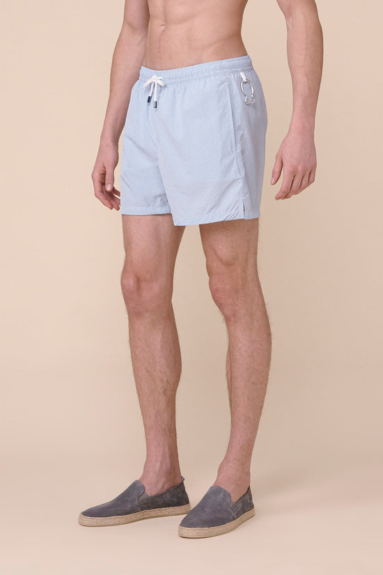 Fedeli Madeira - The Sakar Swim Trunk - Mini Geometric Shapes Pattern STEELBLUE