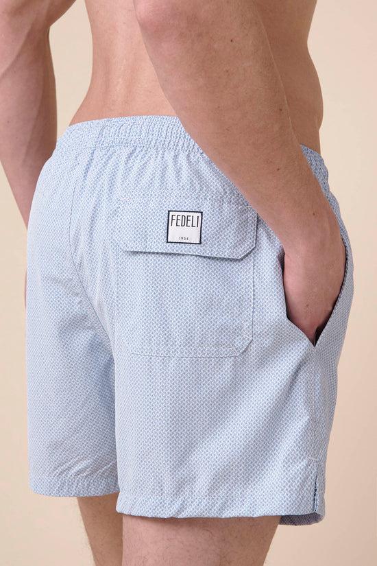 Fedeli Madeira - The Sakar Swim Trunk - Mini Geometric Shapes Pattern STEELBLUE