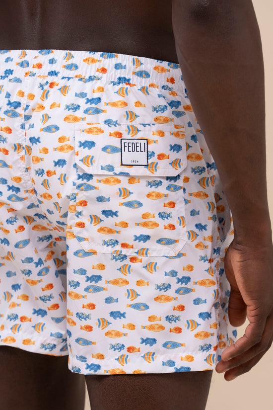 Fedeli Madeira - The Sustainable Swim Trunk - Fishes Pattern ORANGE