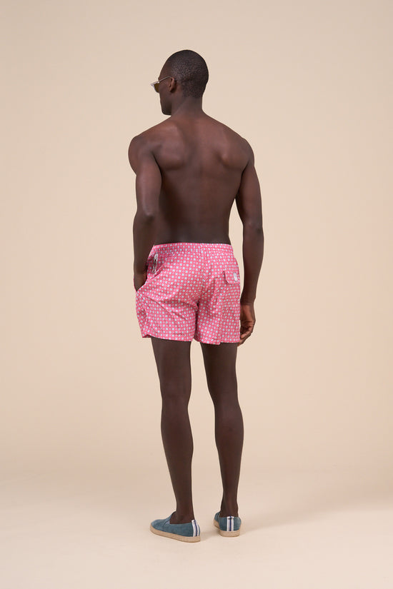 Fedeli Madeira - The Sustainable Swim Trunk - Flowers And Geometric Shapes Pattern MEDIUMBLUE