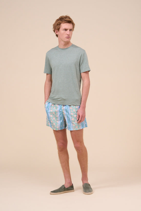 fedeli Madeira - The Sustainable Swim Trunk - Flowers And Stripes Pattern GREEN