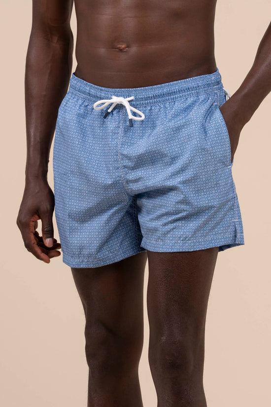 Fedeli Madeira - The Sustainable Swim Trunk - Geometric Pattern MEDIUMBLUE