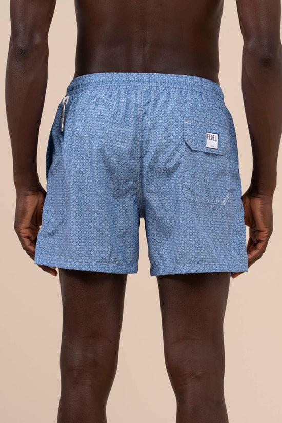 Fedeli Madeira - The Sustainable Swim Trunk - Geometric Pattern MEDIUMBLUE