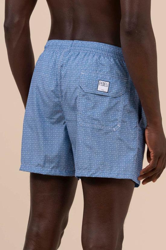 Fedeli Madeira - The Sustainable Swim Trunk - Geometric Pattern MEDIUMBLUE