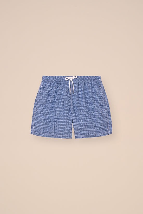 fedeli Madeira - The Sustainable Swim Trunk - Geometric Tile Pattern MIDNIGHTBLUE