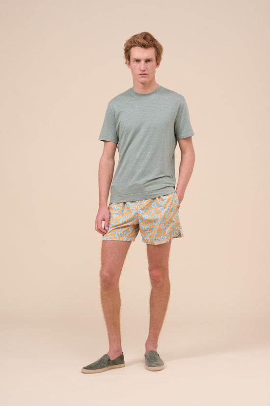 Fedeli Madeira - The Sustainable Swim Trunk - Leaf Pattern CORNFLOWERBLUE