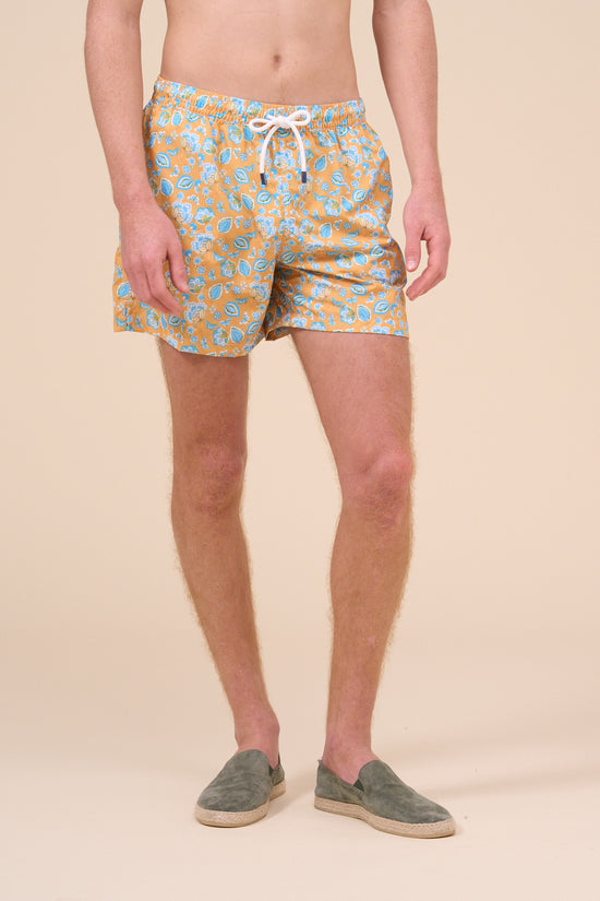 Fedeli Madeira - The Sustainable Swim Trunk - Leaf Pattern CORNFLOWERBLUE
