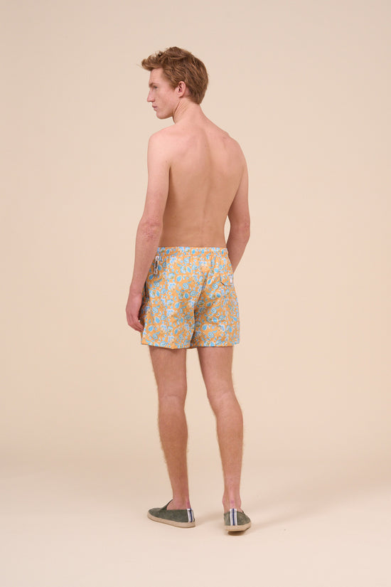 Fedeli Madeira - The Sustainable Swim Trunk - Leaf Pattern CORNFLOWERBLUE