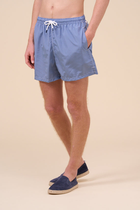 Fedeli Madeira - The Sustainable Swim Trunk - Mini Geometric Shapes Pattern MIDNIGHTBLUE