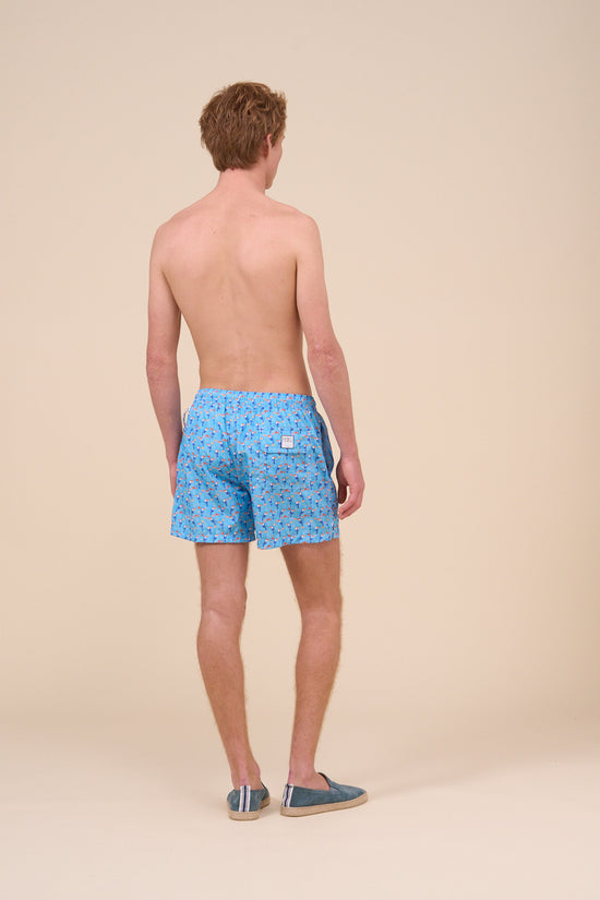 Fedeli Madeira - The Sustainable Swim Trunk - Parrot Pattern CORNFLOWERBLUE