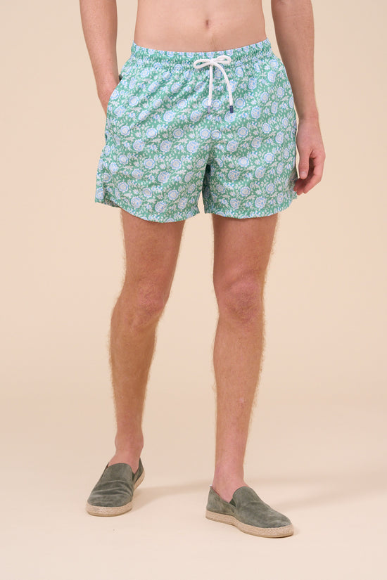 Fedeli Madeira - The Sustainable Swim Trunk - Passion Flower Pattern GREEN