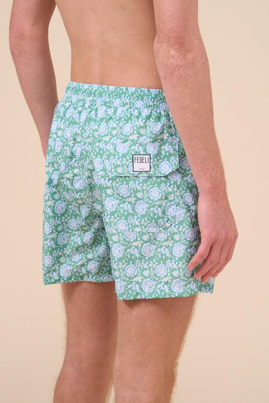 Fedeli Madeira - The Sustainable Swim Trunk - Passion Flower Pattern GREEN