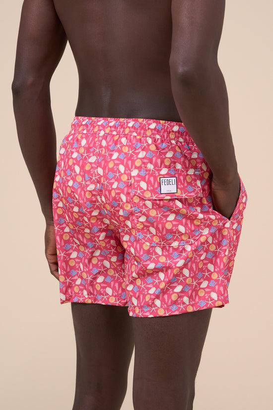 Fedeli Madeira - The Sustainable Swim Trunk - Shells Pattern LIGHTCORAL