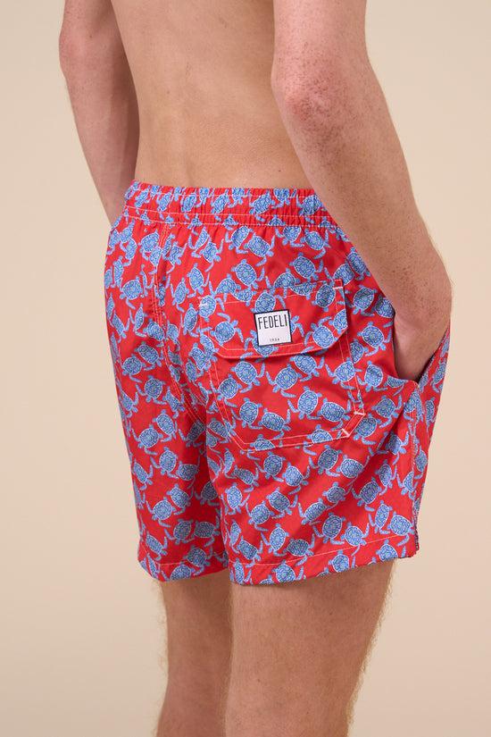 Fedeli Madeira - The Sustainable Swim Trunk - Turtles Pattern DARKRED