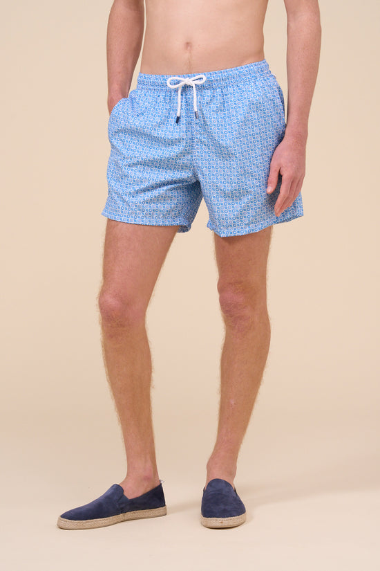 Fedeli Madeira - The Sustainable Swim Trunk - Vintage Pattern CORNFLOWERBLUE