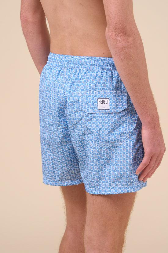 Fedeli Madeira - The Sustainable Swim Trunk - Vintage Pattern CORNFLOWERBLUE