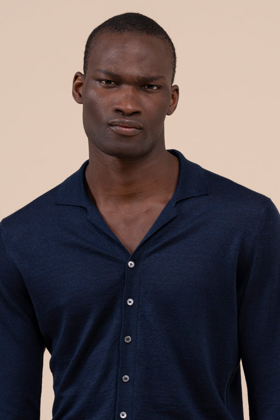 Fedeli Manuel Dublino Linen Cashmere Silk Blend Shirt MIDNIGHTBLUE