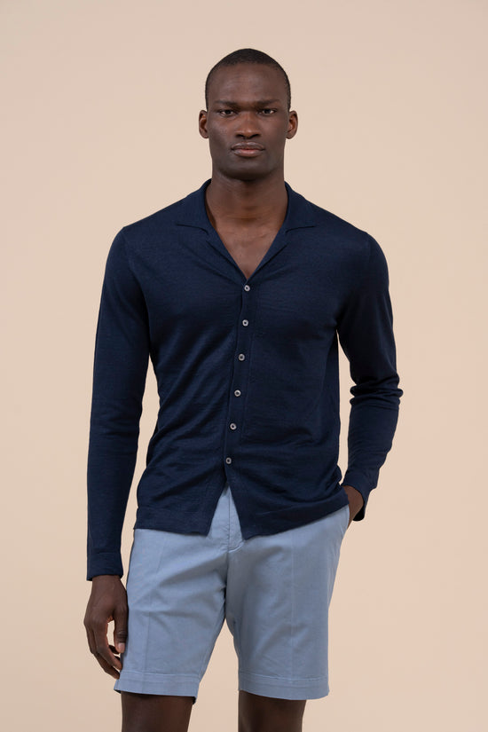 fedeli Manuel Dublino Linen Cashmere Silk Blend Shirt MIDNIGHTBLUE