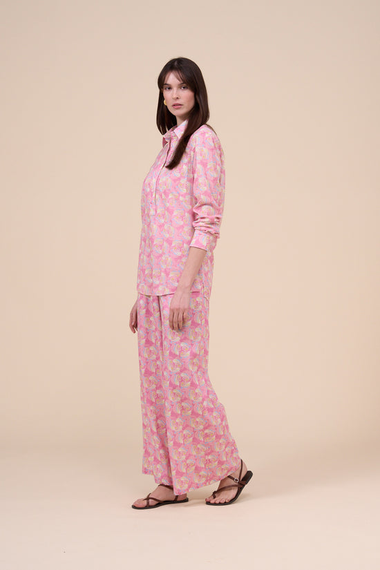 Fedeli Marilù Printed Cotton Voile Half-buttoned Shirt - Floral Swirl Pattern PINK