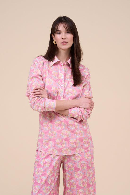 fedeli Marilù Printed Cotton Voile Half-buttoned Shirt - Floral Swirl Pattern PINK