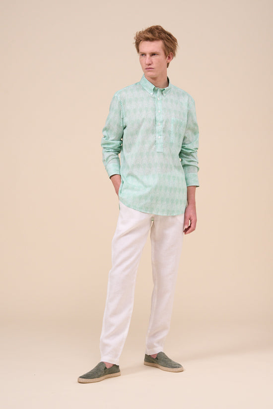 Fedeli Marlon Printed Cotton Voile Half-buttoned Shirt - Paisley Pattern GREEN