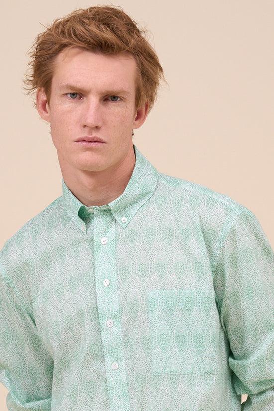 Fedeli Marlon Printed Cotton Voile Half-buttoned Shirt - Paisley Pattern GREEN