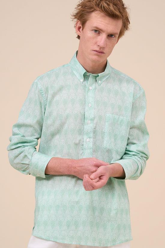 fedeli Marlon Printed Cotton Voile Half-buttoned Shirt - Paisley Pattern GREEN