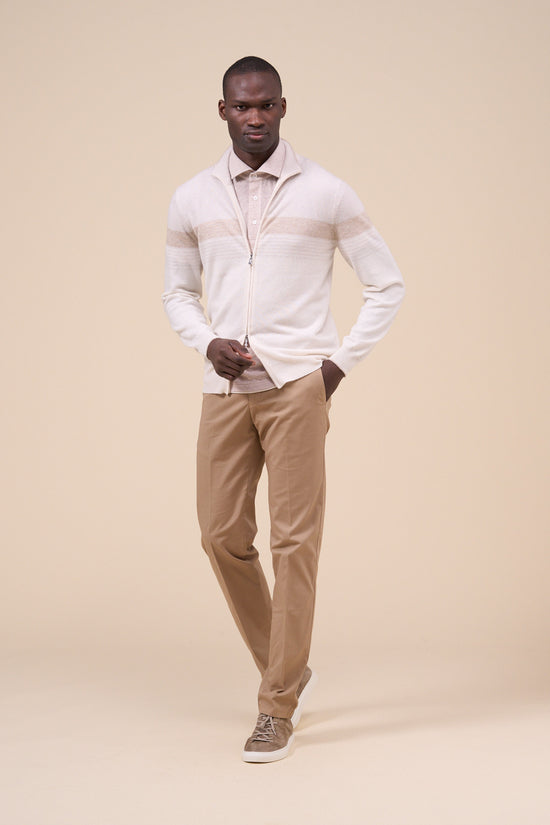 Fedeli Milos Cashmere Linen Full-zipped Striped Sweater SILVER