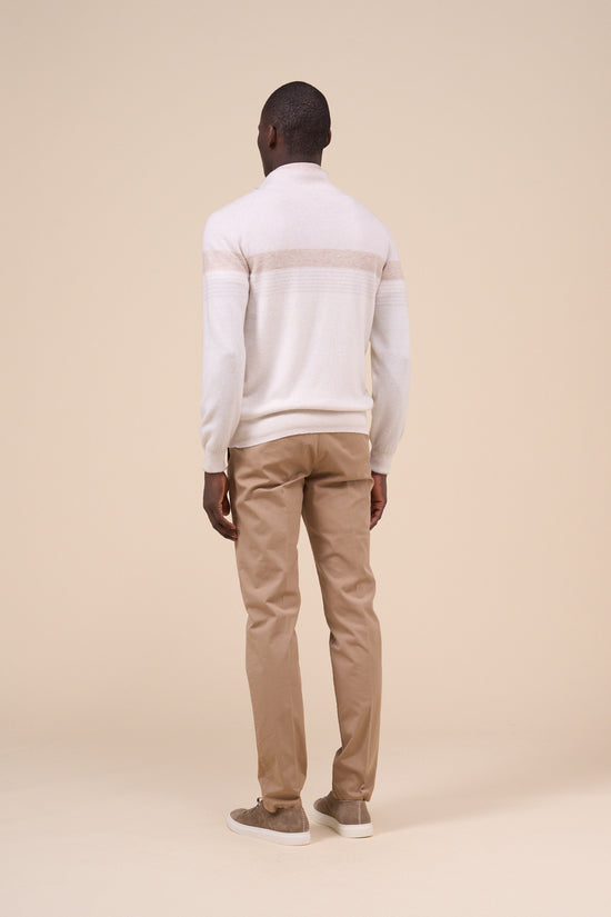 Fedeli Milos Cashmere Linen Full-zipped Striped Sweater SILVER