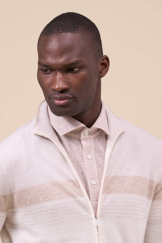 Fedeli Milos Cashmere Linen Full-zipped Striped Sweater SILVER