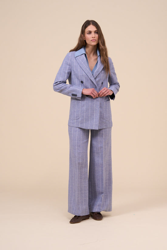 Fedeli New Dandy Linen Striped Double-breast Jacket STEELBLUE