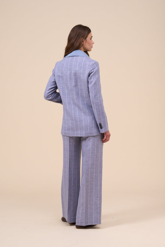 Fedeli New Dandy Linen Striped Double-breast Jacket STEELBLUE