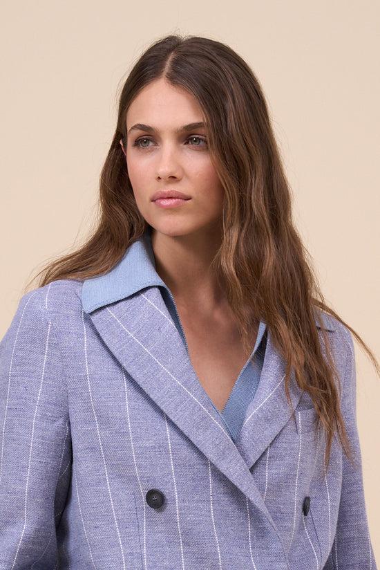 Fedeli New Dandy Linen Striped Double-breast Jacket STEELBLUE