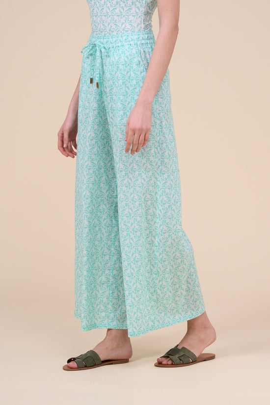 Fedeli New Diana Printed Cotton Voile Pants - Botanical Floral Pattern MEDIUMTURQUOISE