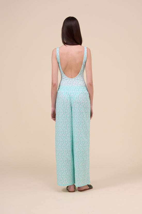 Fedeli New Diana Printed Cotton Voile Pants - Botanical Floral Pattern MEDIUMTURQUOISE