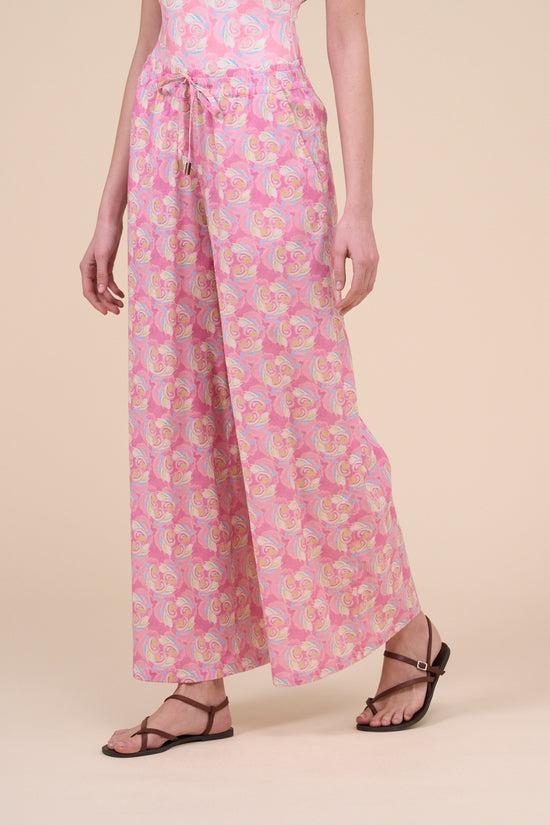 Fedeli New Diana Printed Cotton Voile Pants - Floral Swirl Pattern PINK