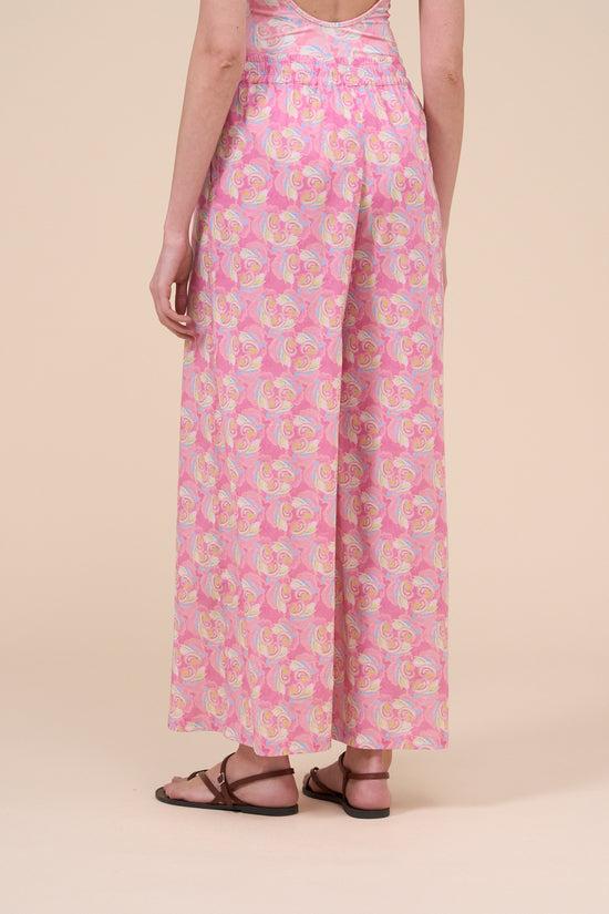 Fedeli New Diana Printed Cotton Voile Pants - Floral Swirl Pattern PINK