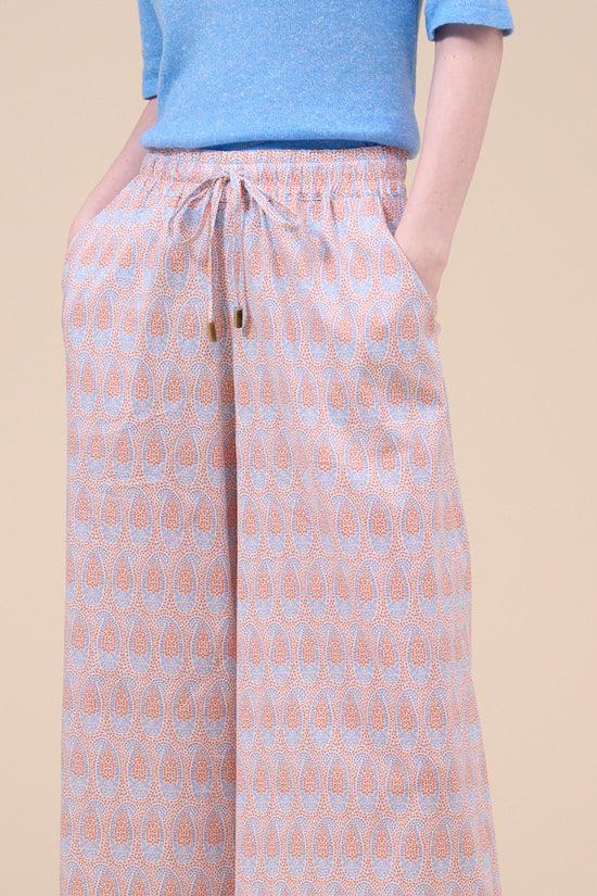 Fedeli New Diana Printed Cotton Voile Pants - Paisley Pattern ORANGE