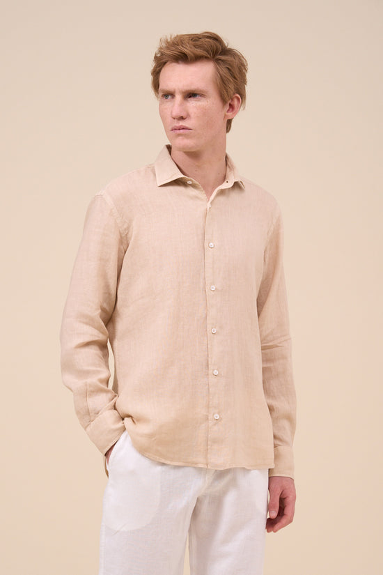 Fedeli Nick Linen Dusty Long Sleeve Shirt STEELBLUE