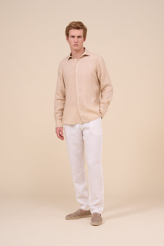 Fedeli Nick Linen Dusty Long Sleeve Shirt STEELBLUE