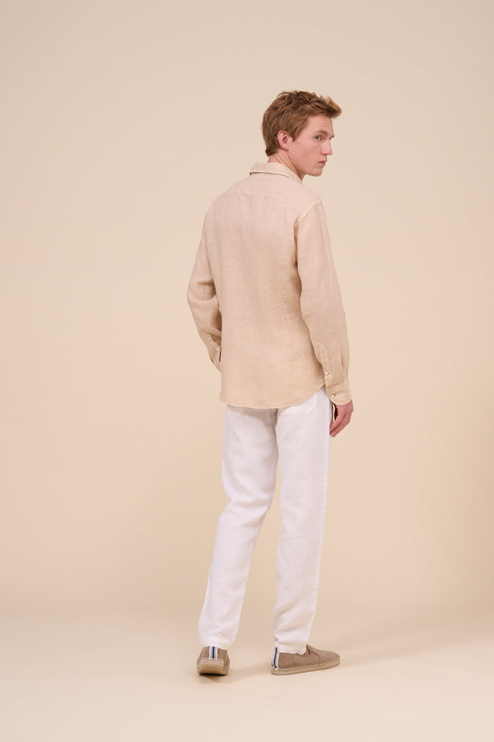 Fedeli Nick Linen Dusty Long Sleeve Shirt STEELBLUE