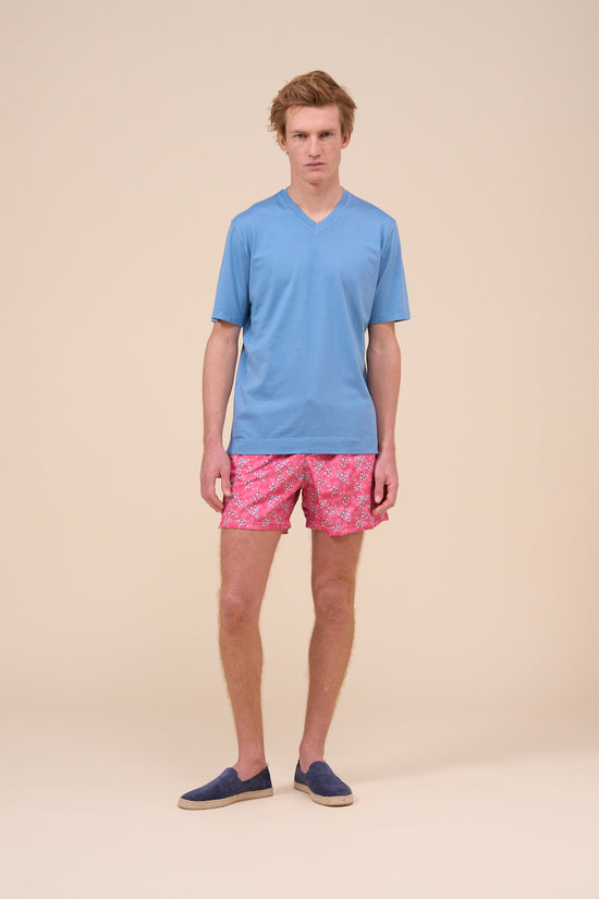 Fedeli Nizza Organic Cotton V-neck T-shirt CORNFLOWERBLUE