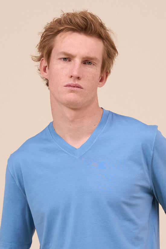 Fedeli Nizza Organic Cotton V-neck T-shirt CORNFLOWERBLUE