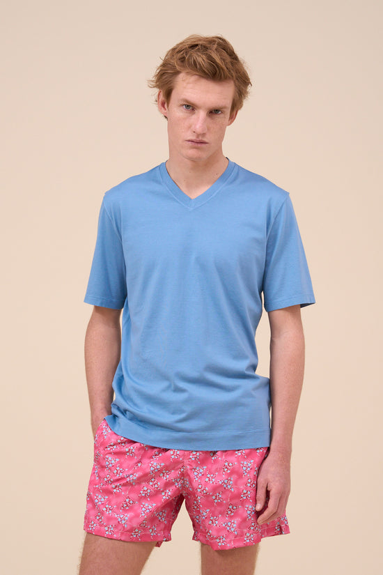 fedeli Nizza Organic Cotton V-neck T-shirt CORNFLOWERBLUE fedeli Nizza Organic Cotton V-neck T-shirt CORNFLOWERBLUE