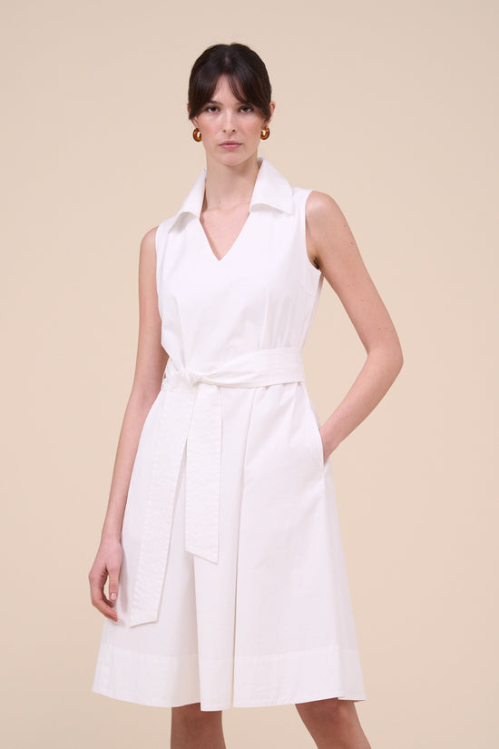 Fedeli Olimpia Cotton Blend V-neck Midi Dress WHITE