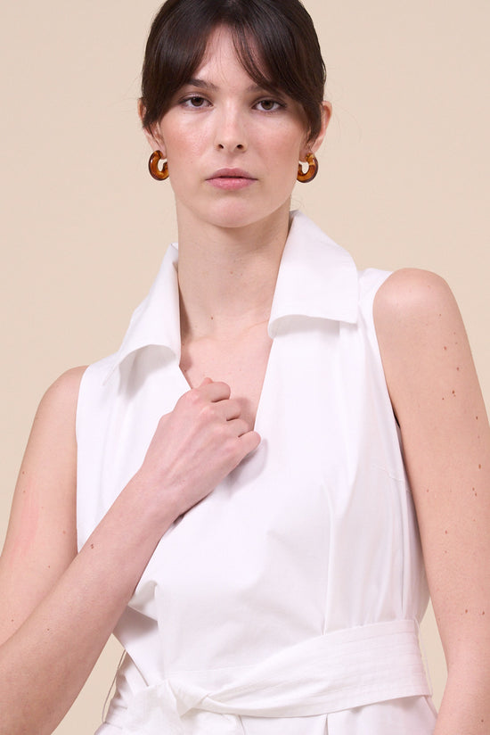 Fedeli Olimpia Cotton Blend V-neck Midi Dress WHITE